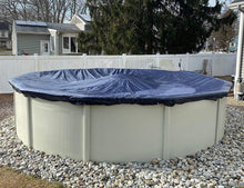 Load image into Gallery viewer, Winter Block WCP1218OV Premium Ground Oval, 12&#39; x 18&#39; Ft, Aboveground Pools Winter Cover 8-Year Warranty, Includes Winch and Cable, Strength &amp; Durability, UV Protection, Solid Blue
