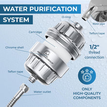 Load image into Gallery viewer, AquaHomeGroup 20 Stage Shower Head Filter with Vitamin C E A for Hard Water - High Output Filter to Remove Chlorine and Fluoride - 2 Replacement Cartridges - Consistent Flow Showerhead Filter
