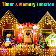 Load image into Gallery viewer, RGB 128 Function 16 Color Christmas Lights Outdoor Waterproof Color changing 504 LED 52FT Curtain Fairy Lights Outside 8 Modes with Timer Plug In Hanging String Lights for Wedding Party Home Garden
