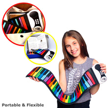 Load image into Gallery viewer, MUKIKIM Rock and Roll It - The Original Rainbow Piano. Roll Up Flexible Piano Keyboard for Kids / Beginners. Portable 49 Keys Silicone Piano Pad. Play-by-Color Songbook Included!
