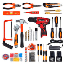 Load image into Gallery viewer, DD dedeo Tool Set with Drill, 108Pcs Cordless Drill Household Power Tools Set with 16.8V Lithium Driver Claw Hammer Wrenches Pliers DIY Accessories Tool Kit
