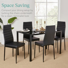 Load image into Gallery viewer, Best Choice Products 5-Piece Glass Dining Set, Modern Kitchen Table Furniture for Dining Room, Dinette, Compact Space-Saving w/Glass Tabletop, 4 Upholstered PU Chairs, Metal Steel Frame - Black
