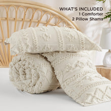 Load image into Gallery viewer, Bedsure Tufted Boho Comforter Set Queen Size - Beige Boho Bedding Comforter Set, 3 Pieces Farmhouse Shabby Chic Embroidery Bed Set, Gifts for Woman, Soft Jacquard Comforter for All Seasons
