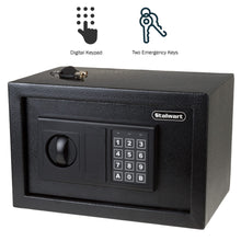 Load image into Gallery viewer, Digital Safe - Electronic Steel Safe with Keypad and Manual Override Keys - Protect Money, Jewelry, Passports - For Home, Business by Stalwart (Black), 12.2&quot; (L) x 7.9&quot; (W) x 7.9&quot; (H)
