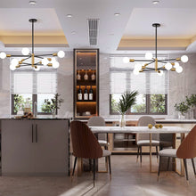 Load image into Gallery viewer, KAISITE Modern Chandelier Dining Room Light Fixture Over Table 10-Light Sputnik Chandelier Ceiling Light Fixture Height Adjustable Black and Gold Mid Century Pendant Lighting for Kitchen Living Room
