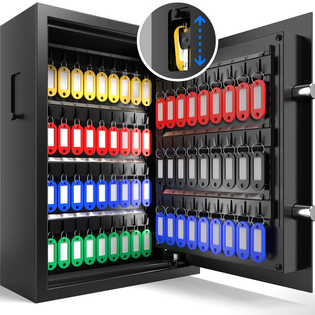 XDeer 71 Keys Key Lock Box Wall Mount with Advanced Anti-Theft Deposit Key Slot & LED Light, Key Cabinet with Combo and Key Lock, Key Safe for Hotels & Office & Companies & Car Dealerships