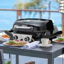 Load image into Gallery viewer, Royal Gourmet GT2005 2-Burner Portable Propane Gas Grill with Foldable Side Tables &amp; Foldable Support Legs, Tabletop Gas Grill with Warming Rack for for Outdoor Cooking &amp; Grilling, Black
