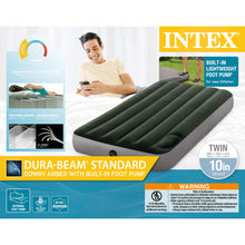 Load image into Gallery viewer, Intex 64761E Dura-Beam Standard Downy Air Mattress: Fiber-Tech – Twin Size – Built-in Foot Pump – 10in Bed Height – 300lb Weight Capacity
