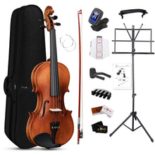 Load image into Gallery viewer, Aileen 3/4 Violin Set, Beginners Fiddle Kit for Teenagers with Hard Case, Music Stand, Shoulder Rest, Rosin, Bow, Tuner, Extra Strings, Mute, Wall Mount, Fingerboard Sticker, Cleaning Cloth

