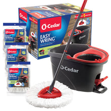 Load image into Gallery viewer, O-Cedar Easywring Microfiber Spin Mop &amp; Bucket Floor Cleaning System with 3 Extra Refills
