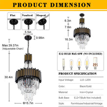 Load image into Gallery viewer, GDLT 15.7&quot; 7-Light Crystal Chandelier Lights K9 Crystal Chandelier 3-Tier Black Gold Luxury Hanging Light Fixture for Dining Room Living Room Kitchen Bedroom Stairway
