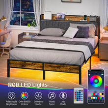 Load image into Gallery viewer, Queen Bed Frame with Headboard, Metal Platform Bed with Smart LED Lights and USB Charging Station, Easy Assembly, No Box Spring Needed
