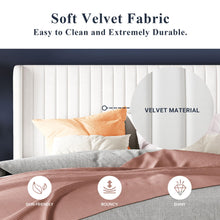 Load image into Gallery viewer, Allewie Full Size Velvet Bed Frame/Vertical Channel Tufted Wingback Headboard/Upholstered Platform Bed/Strong Wooden Slats/No Box Spring Needed/Easy Assembly/White
