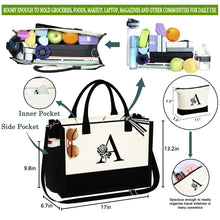 Load image into Gallery viewer, YOOLIFE Christmas Gifts for Women- Gifts for Mom, Birthday Gifts for Women, Gifts for Friend Female Christmas Mom Gifts Friendship Coworker Boss Gifts Canvas Initial K Monogram Beach Tote Bag
