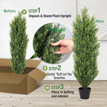Load image into Gallery viewer, THE BLOOM TIMES 4ft Cedar Topiary Trees – Artificial Outdoor Fake Potted Plants, UV Resistant Faux Evergreen Pine &amp; Cypress Bushes Shrubs for Front Porch Planter Decor, 4 Foot Set of 2
