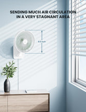 Load image into Gallery viewer, Quiet Wall Mount Oscillation Fan with Remote and Timer,8.5Inch Small Bathroom Mounted Fans with 4 Speeds, Indoor Bed Fan for RV, AC/DC(12V), Adjustable Tilt,5.9 ft Cord,Cooling Bedroom Fan for Home
