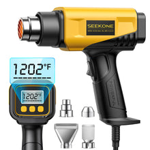 Load image into Gallery viewer, SEEKONE 1800W Heat Gun with LCD Digital Display Compact Design Hot Air Gun Variable Temperature Control 122℉-1202℉（50℃- 650℃）with Memory Function and 4 Nozzles for Crafts, Vinyl Wrap, Shrink Tubing
