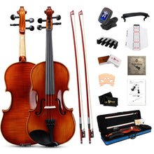 Load image into Gallery viewer, Aileen 4/4 Violin Set, Full Size Solidwood Fiddle for Adults Beginners with Hard Oblong Case, Shoulder Rest, Rosin, Two Bows, Clip-on Tuner, Extra Strings, Mute, Fingerboard Sticker, Bridge
