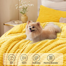 Load image into Gallery viewer, BEDELITE Fleece Queen Comforter Set -Super Soft &amp; Warm Fluffy Bright Yellow Bedding, Luxury Fuzzy Heavy Bed Set for Winter with 2 Pillow Cases
