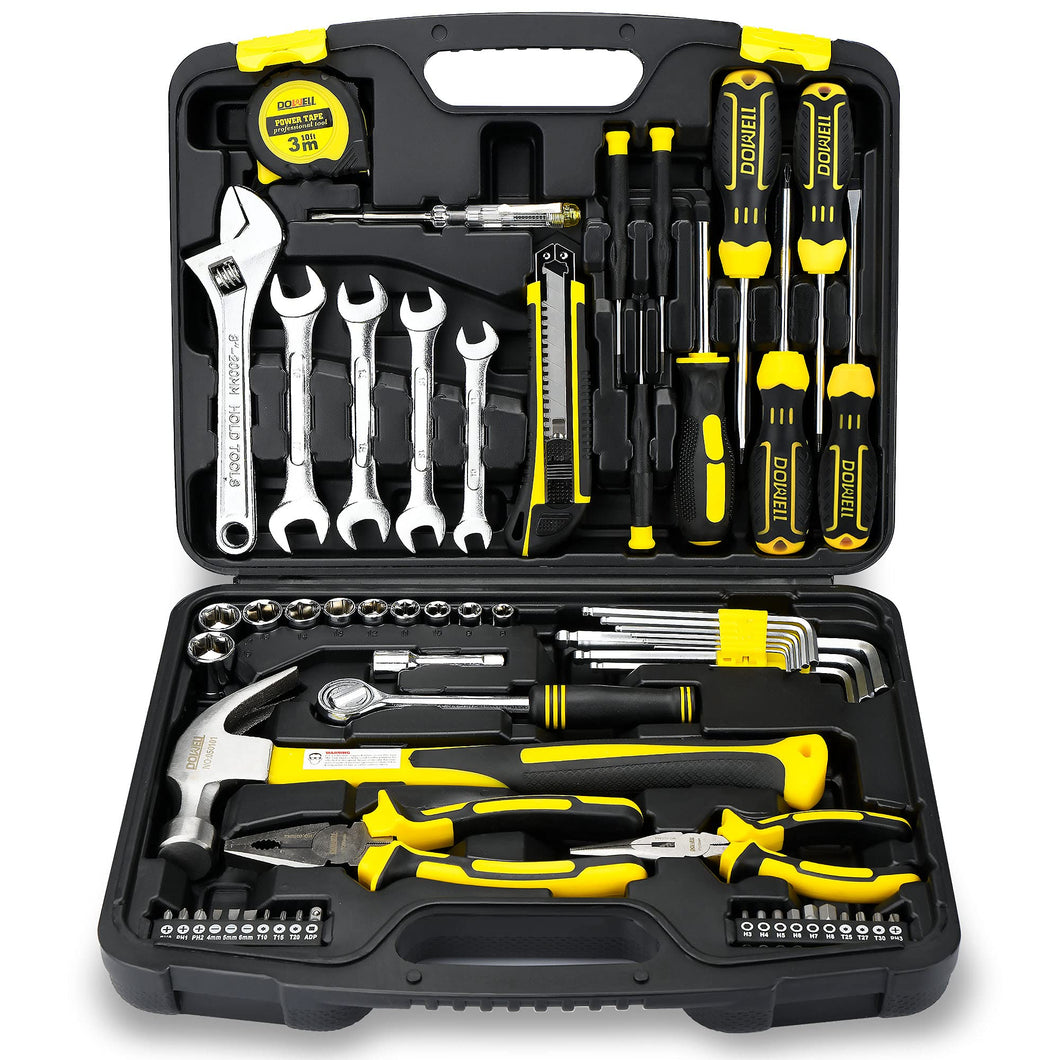 DOWELL 61-Piece Tool Set Kit Mechanic Tool Set Socket Wrench Set Auto Repair Household Repair Hand Tool Kit with Plastic Tool Box Storage Case