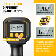 Load image into Gallery viewer, SEEKONE 1800W Heat Gun with LCD Digital Display Compact Design Hot Air Gun Variable Temperature Control 122℉-1202℉（50℃- 650℃）with Memory Function and 4 Nozzles for Crafts, Vinyl Wrap, Shrink Tubing
