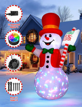Load image into Gallery viewer, 8ft Christmas Inflatable Outdoor Decoration Snowman, Gentleman Snowman Holding Sign Welcoming Guest, Built-in Rotating Disco Light, Blow Up Outside Decor for Xmas Holiday Lawn Yard Garden
