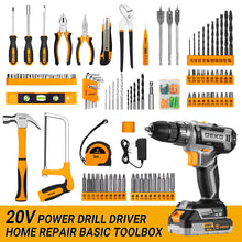 Load image into Gallery viewer, Cordless Drill Tool Kit Set: 20V Power Drill Tool Box with Battery Electric Drill Driver for Men Home Hand Repair Basic Toolbox Tools Sets Drills Case
