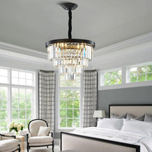 Load image into Gallery viewer, ZSMINGHUI Modern Crystal Chandelier Black Crystal Chandelier Round Top 16&quot; Suspension Ceiling Light 4 Tier K9 Crystal Chandelier 5 Lights Dining Room Living Room Bedroom
