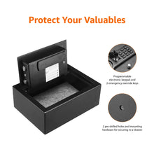 Load image into Gallery viewer, Amazon Basics Small Slim Desk Drawer Security Safe with Programmable Electronic Keypad, Black, 11.8&#39;&#39;W x 8.6&#39;&#39;D x 4.4&#39;&#39;H
