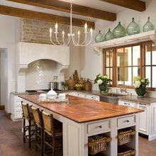 Load image into Gallery viewer, Rviezza French Country Chandelier, 6-Light Antique White Farmhouse Chandelier for Dining Room Lighting Fixtures Hanging, Candle Hanging Pendant Lights for Kitchen Living Room Bedroom Foyer

