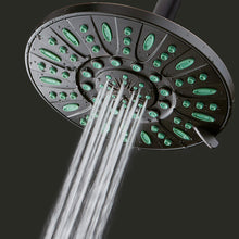Load image into Gallery viewer, AquaDance 7-inch 6-Setting Rainfall Showerhead with Anti-Microbial Microban Protection from Mold, Mildew, and Bacteria - Clog-Free, Oil-Rubbed Bronze Finish/Coral Green Jets
