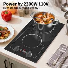 Load image into Gallery viewer, VBGK 2 burner Induction cooktop,110V 2300W double burner hot plate with LED Touch Screen, 9 Power Levels, Kids Lock &amp; Timer, Overheat Protection, knob and touch control Double Induction Cooktop
