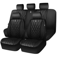 Load image into Gallery viewer, CAR PASS 5 Seats Piping Luxury Faux Leather Seat Covers Full Set, Anti-Slip Waterproof Seat Covers Compatible with Front Armrests, Universal Fit for Suvs,Vans,Trucks,Airbag Compatible, Pure Black

