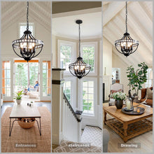 Load image into Gallery viewer, Crystal Chandelier Light Fixtures, 4-Lights Farmhouse Rustic Vintage Black Pendant Hanging Lighting Ceiling Chandeliers for Kitchen Island Dining Room Living Room Bedroom Foyer Hallway
