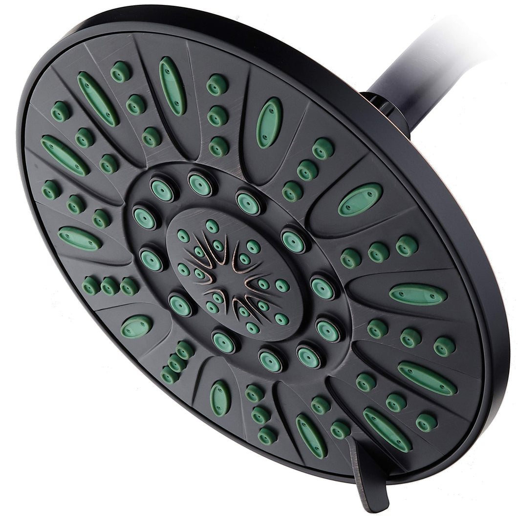 AquaDance 7-inch 6-Setting Rainfall Showerhead with Anti-Microbial Microban Protection from Mold, Mildew, and Bacteria - Clog-Free, Oil-Rubbed Bronze Finish/Coral Green Jets