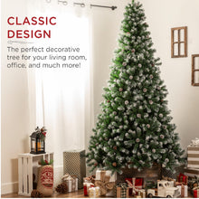 Load image into Gallery viewer, Best Choice Products 4.5ft Pre-Decorated Holiday Christmas Tree for Home, Office, Party Decoration w/ 450 PVC Branch Tips, Partially Flocked Design, Pine Cones, Metal Hinges &amp; Base
