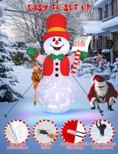 Load image into Gallery viewer, 8ft Christmas Inflatable Outdoor Decoration Snowman, Gentleman Snowman Holding Sign Welcoming Guest, Built-in Rotating Disco Light, Blow Up Outside Decor for Xmas Holiday Lawn Yard Garden
