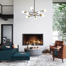 Load image into Gallery viewer, KAISITE Modern Chandelier Dining Room Light Fixture Over Table 10-Light Sputnik Chandelier Ceiling Light Fixture Height Adjustable Black and Gold Mid Century Pendant Lighting for Kitchen Living Room
