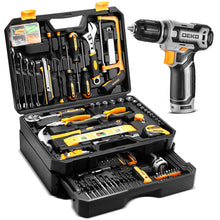 Load image into Gallery viewer, Tool Kit Box Drill Set：DEKOPRO Home Mechanic Toolbox with 12V Power Cordless Drill Hand Repair Tools Sets Combo Kits Storage Organizer Drawer Case for Men

