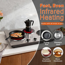 Load image into Gallery viewer, CUSIMAX Hot Plate,1800W Triple Infrared Burner, Independent Temperature Control,Electric Stove Can Simultaneously Cook Three Dishes,Compatible for All Cookware,Stainless Steel for Easy Cleaning
