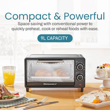 Load image into Gallery viewer, Elite Gourmet ETO490 9L/4 Slice Countertop Toaster Oven with 30-Minute Timer, Adjustable Temperature Control, Includes Baking Pan and Wire Rack, Bake, Broil, Toast, Black
