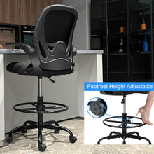Load image into Gallery viewer, Primy Drafting Chair Tall Office Chair with Flip-up Armrests Executive Ergonomic Computer Standing Desk Chair with Lumbar Support and Adjustable Footrest Ring (Black)
