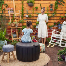Load image into Gallery viewer, Keter Circa 3-in-1 Outdoor Resin Ottoman Deck Storage Box with 37-Gallon Storage, All-Weather, Easy Assembly, Stylish Patio Table and Seat, Brown
