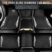Load image into Gallery viewer, CAR PASS Bling Leather Car Mats Shining Diamond Floor Mats Crystal Rhinestone Sparkly Glitter Carpet Anti-Slip Waterproof Pad Universal Fit Automotive SUV, Sedan, Van, 5pcs Girl Women, Black Silver
