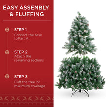 Load image into Gallery viewer, Best Choice Products 4.5ft Pre-Decorated Holiday Christmas Tree for Home, Office, Party Decoration w/ 450 PVC Branch Tips, Partially Flocked Design, Pine Cones, Metal Hinges &amp; Base
