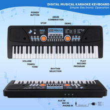 Load image into Gallery viewer, Pyle Electric Keyboard Piano 49 Keys - Portable Digital Musical Karaoke Piano Keyboard - 8 Rhythms 16 Tones, Stereo Speakers, Rechargeable Battery - Wired Microphone - Beginners Kids Adult
