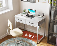 Load image into Gallery viewer, ODK Small Desk with Fabric Drawers- for Bedroom, White Vanity Desk with Storage, Home Office Computer Desk for Small Spaces, 32 Inch Modern Work Writing Study Table, White

