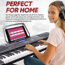 Load image into Gallery viewer, PYLE Electric Piano, Electric Keyboard Piano, Music Keyboard, 61 Keys, Bluetooth, LCD Display, Portable Design, Karaoke Function, Includes Stand, Stool, Book Rack, Headset, Perfect for Beginners
