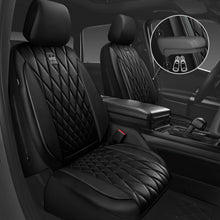 Load image into Gallery viewer, CAR PASS 5 Seats Piping Luxury Faux Leather Seat Covers Full Set, Anti-Slip Waterproof Seat Covers Compatible with Front Armrests, Universal Fit for Suvs,Vans,Trucks,Airbag Compatible, Pure Black
