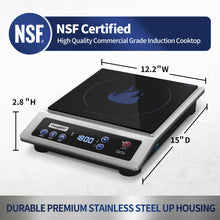 Load image into Gallery viewer, ChangBERT Induction Cooktop, Commercial Grade Portable Cooker, Large 8” Heating Coil, Premium Stainless Steel Countertop Burner with NSF Certified, 10 Hours Timer Powerful 1800W Professional Hot Plate
